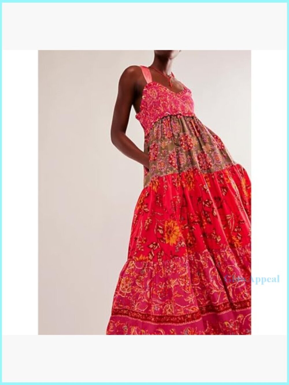 Floral Boho Maxi Dress with Pockets Smocked Bodice Tie Shoulder - Picture 2 of 4